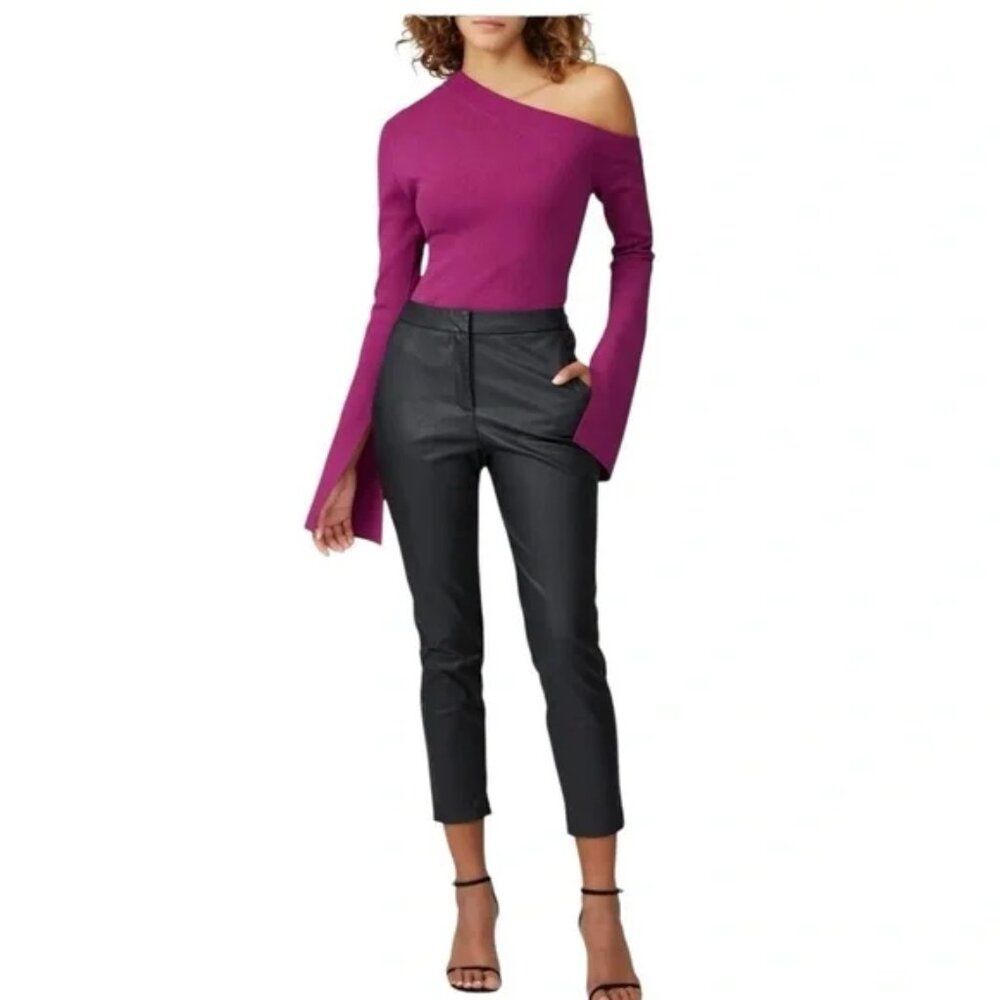 SOLACE LONDON $395 Purple One Shoulder Asymmetric Knit Top Sweater 10 MED